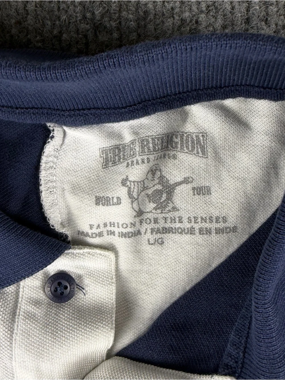 True Religion Polo Rugby Shirt Men’s Large White Navy Slim Fit Retro Streetwear